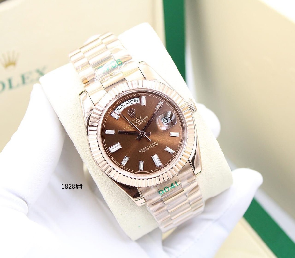Rolex rose gold watch dail brown 