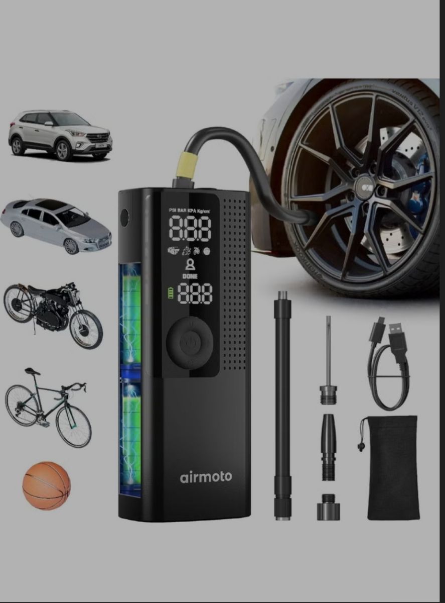 Airmoto Portable Air Compressor & Tire Inflator for Cars, Bikes, Balls