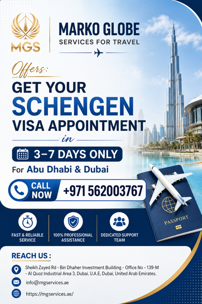 Schengen visa appointment services in Abu Dhabi & Dubai