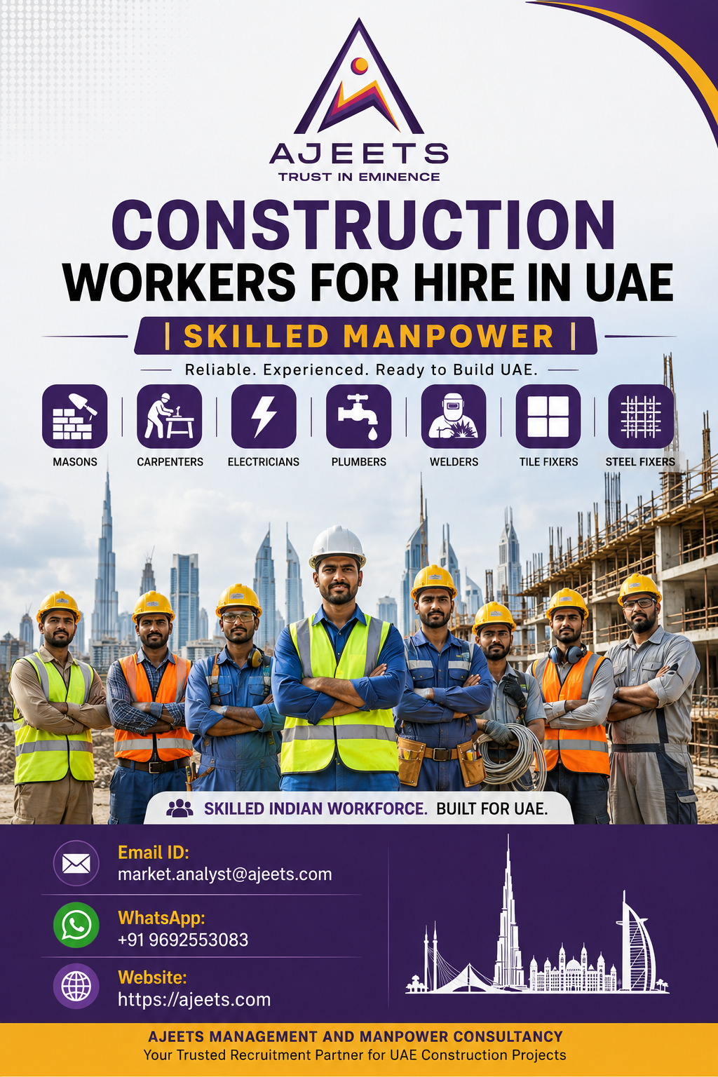 Hire Skilled Construction Workers from India for UAE