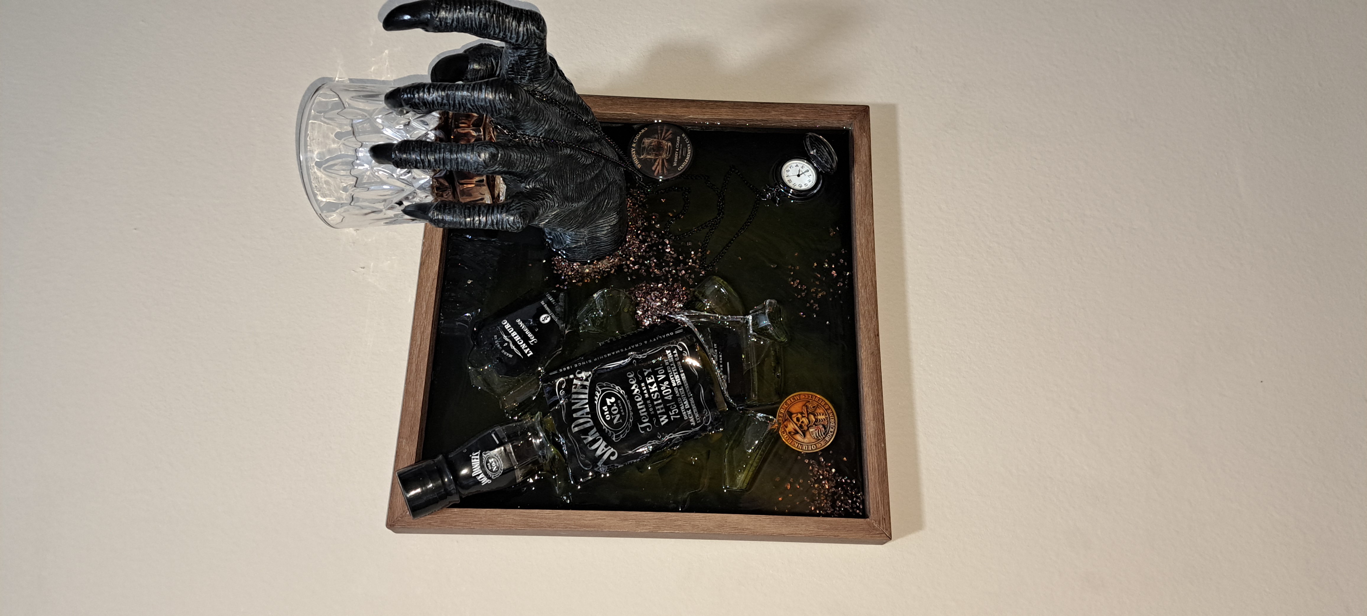 Unique wall art with whiskey bottle