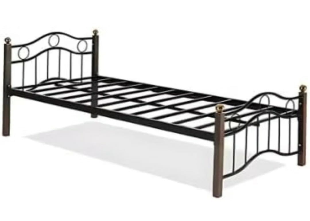 Metal bed frame with decorative headboard