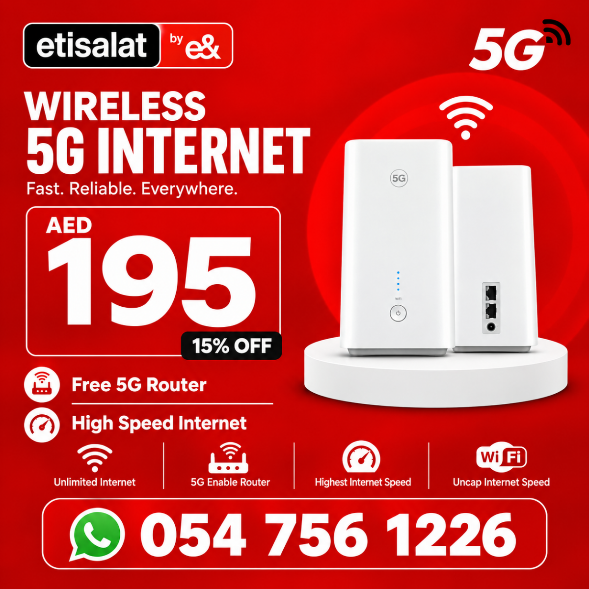 15% discount for all customers etisalat home wifi internet