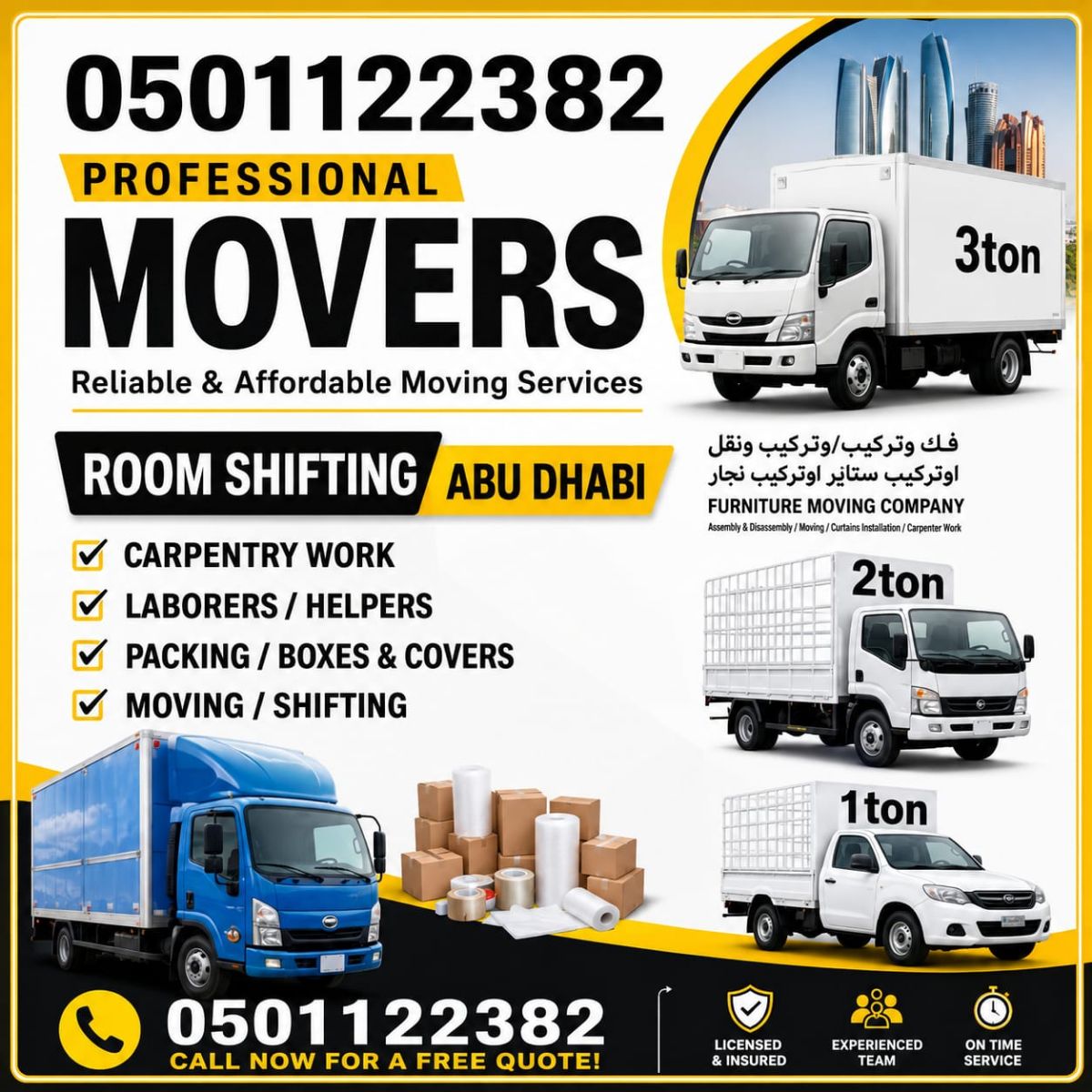 Professional movers for room shifting in Abu Dhabi