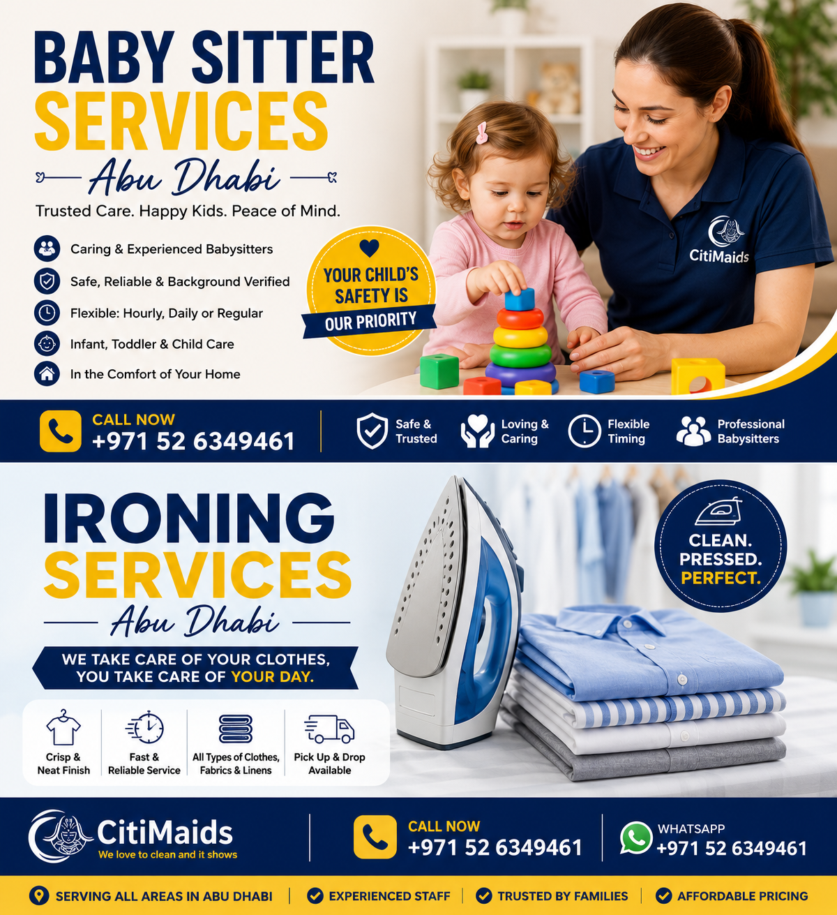 Babysitter and ironing services in Abu Dhabi