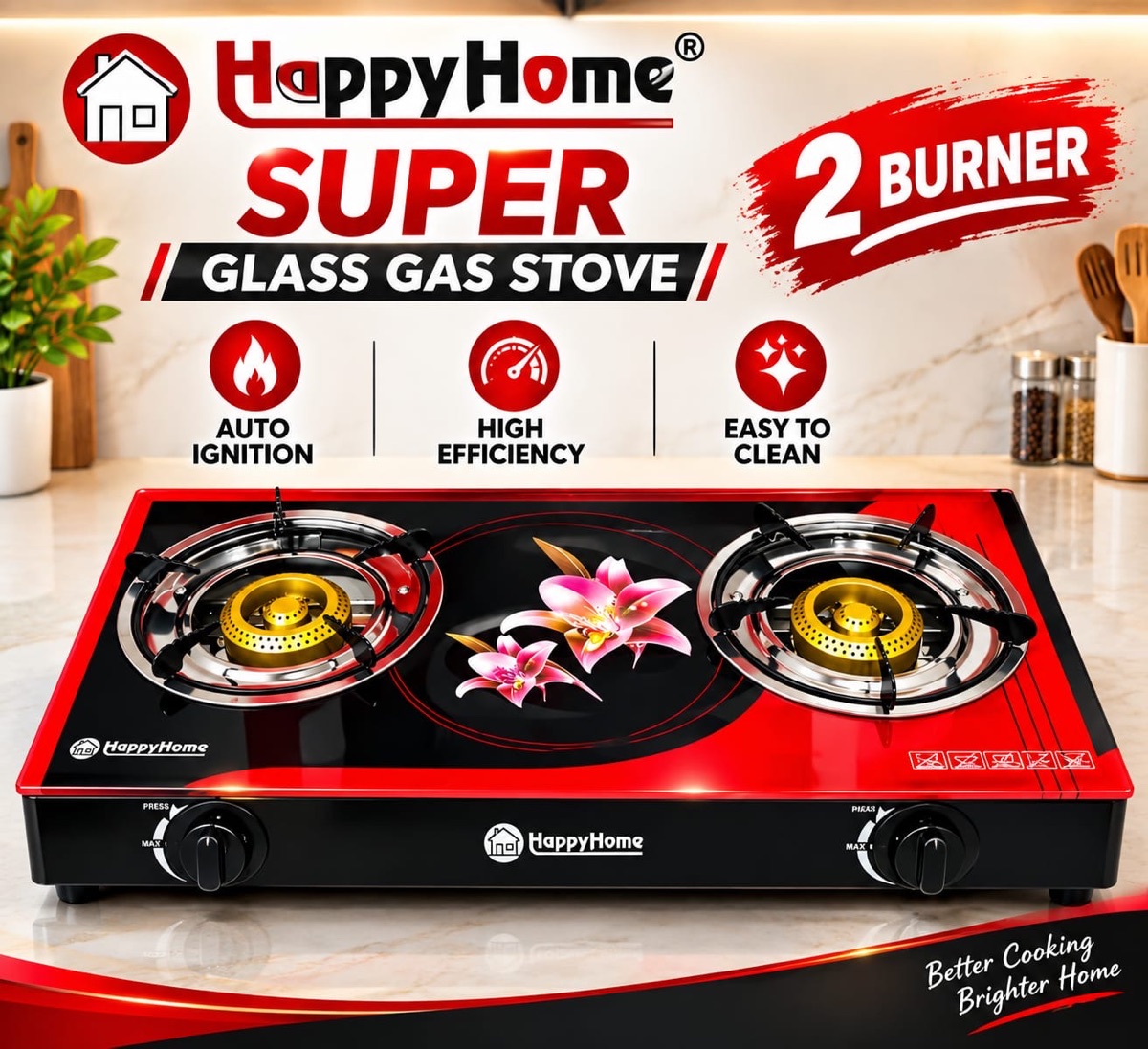 HappyHome super glass gas stove 2 burner