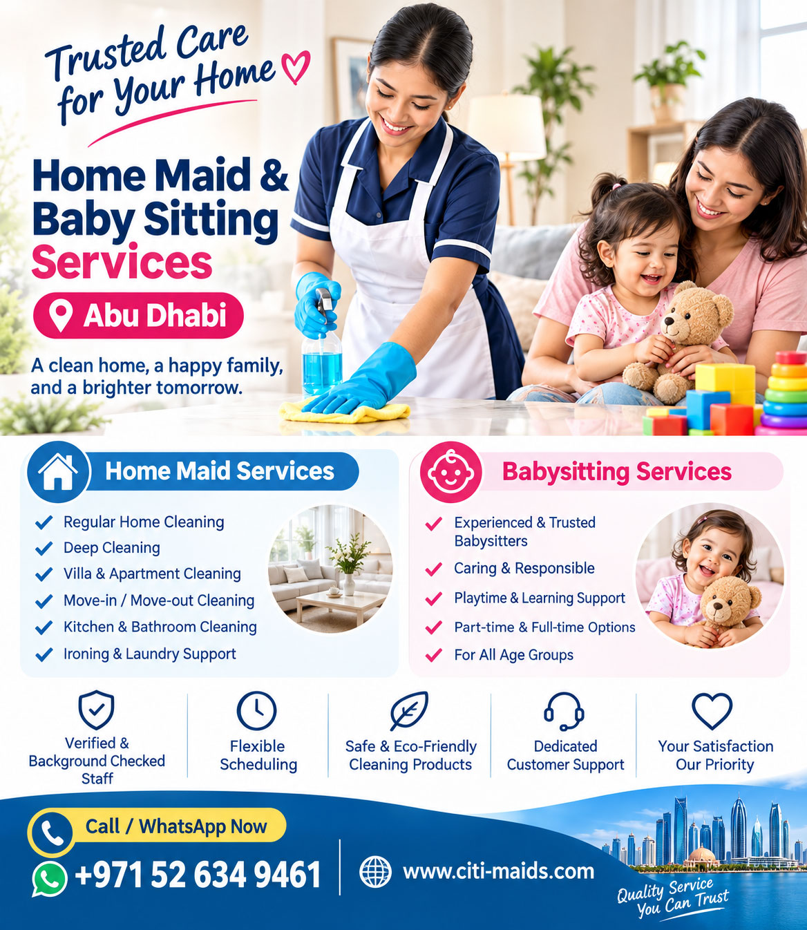 Home maid and baby sitting services in Abu Dhabi
