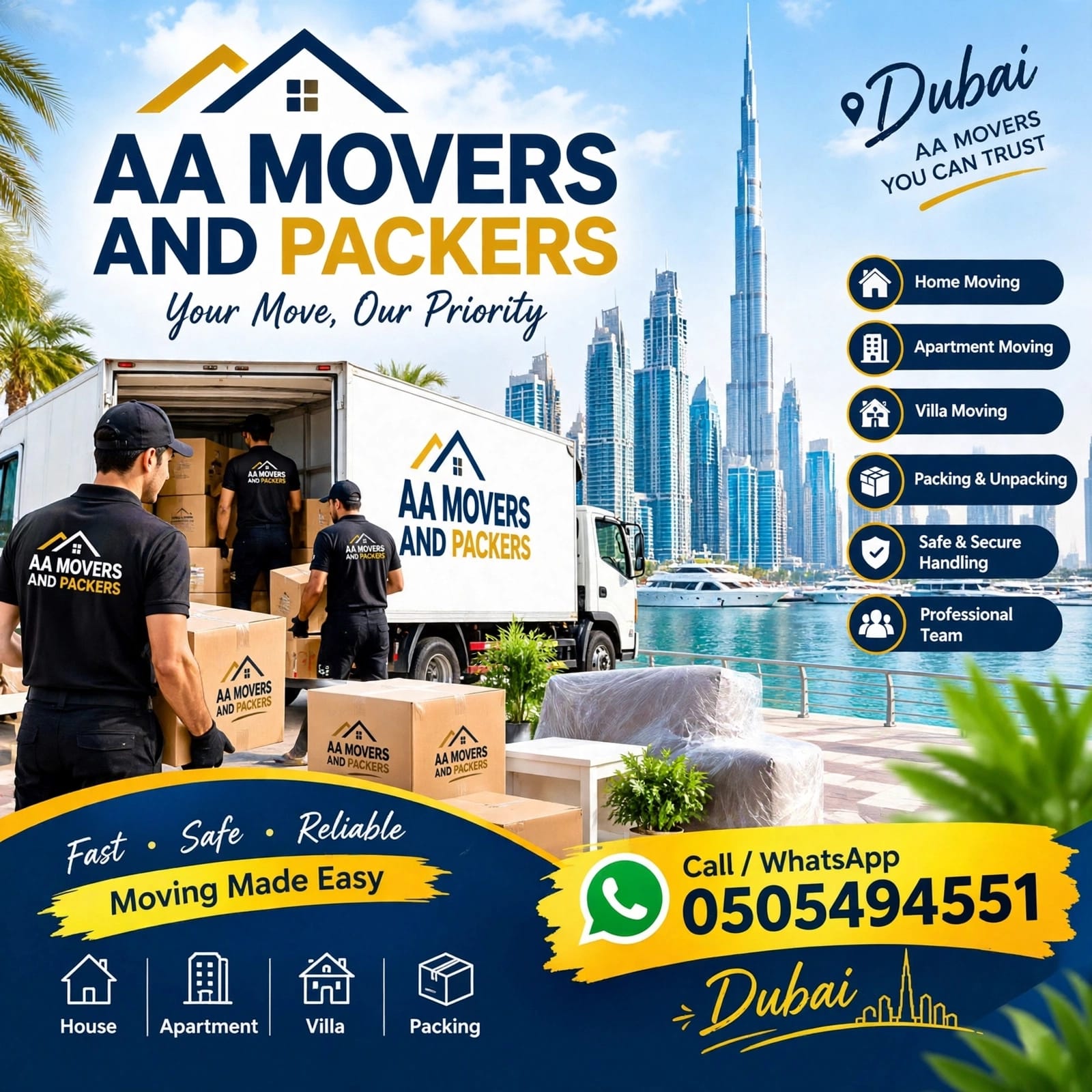AA Movers & Packers Dubai | Best Villa Movers in Dubai | Safe Fast Reliable