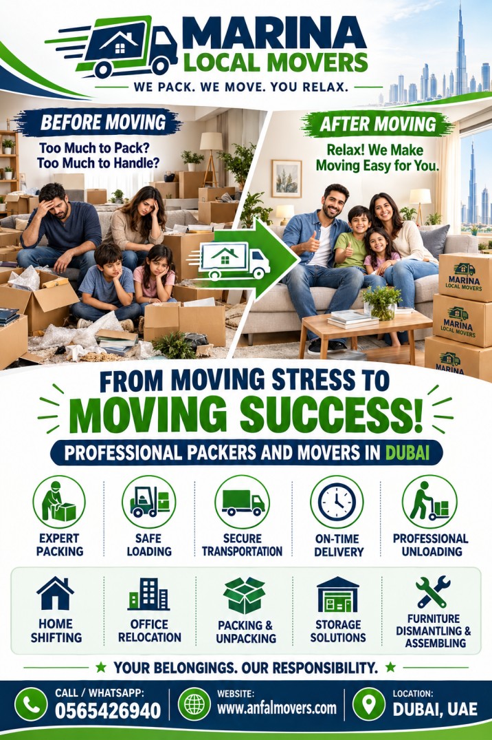 Moving in Dubai? Marina Local Movers Makes Home & Office Relocation Easy with Professional Packing!