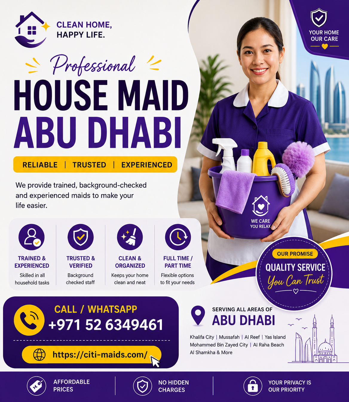 Professional house maid services in Abu Dhabi